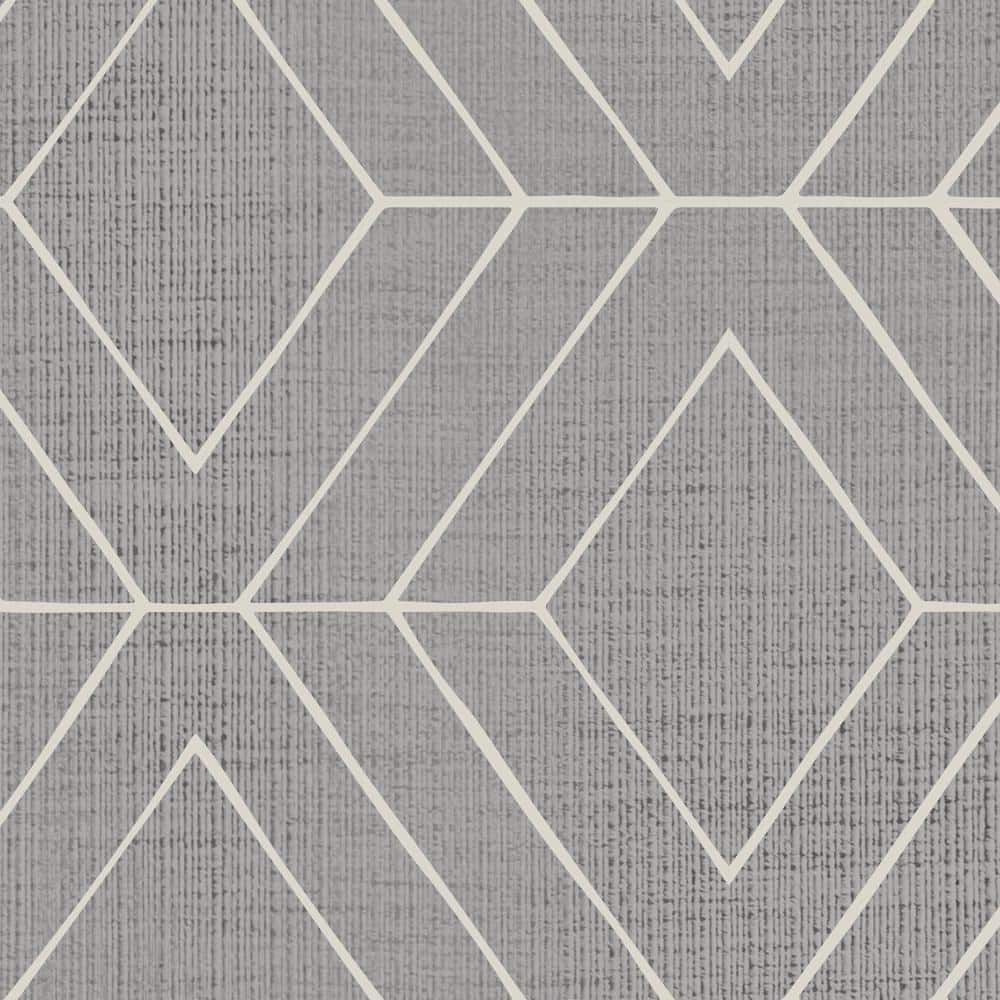 Diamond Geometric Art Deco Lines Storm Grey Peel and Stick Smooth Vinyl Wal
