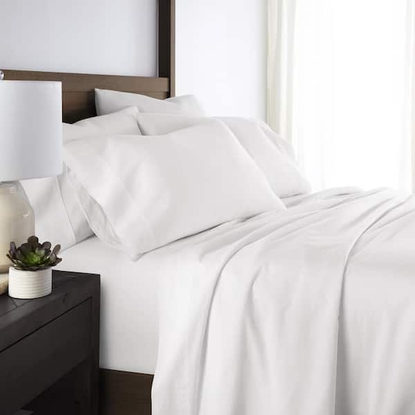 Becky Cameron 4-Piece White 300 Thread Count Solid Cotton Sheet Set in Full