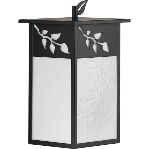 Progress Lighting Trellis Collection 1-Light Antique Bronze White Art Glass Craftsman Outdoor Medium Wall Lantern Light