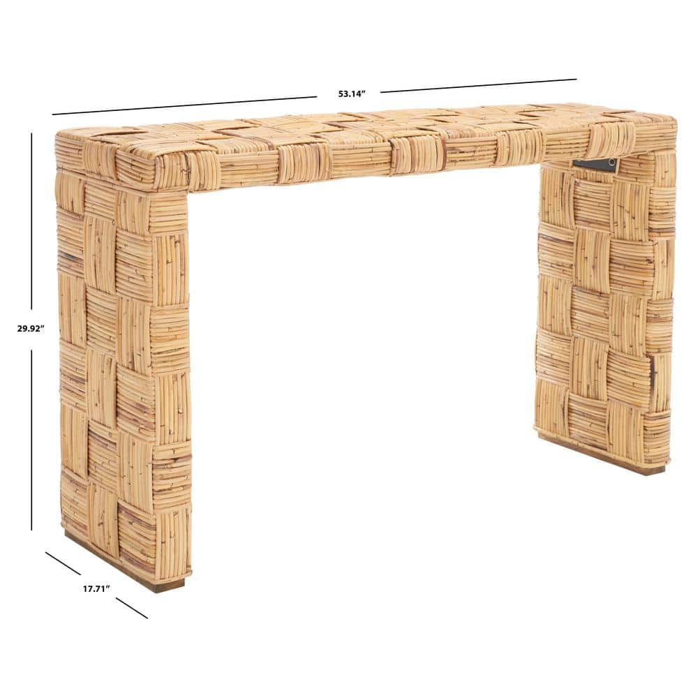 Honey Natural Rattan Console Table with Storage