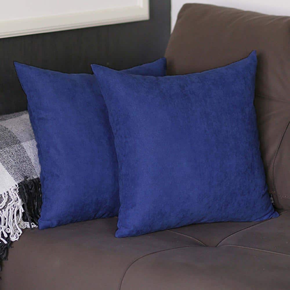 Navy Blue Polyester Square Throw Pillow Covers Set of 2