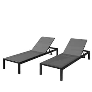 Black Mesh Adjustable Recliner Aluminum Outdoor Lounge Chair in Gray Set of 2