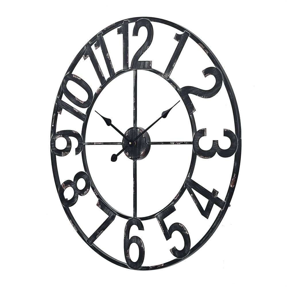 Manhattan Industrial 30" Distressed Black Metal Wall Clock