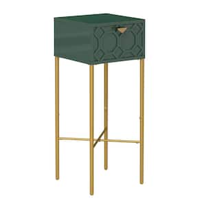 11.7 in. Square Green Wood End Table with Metal Stand
