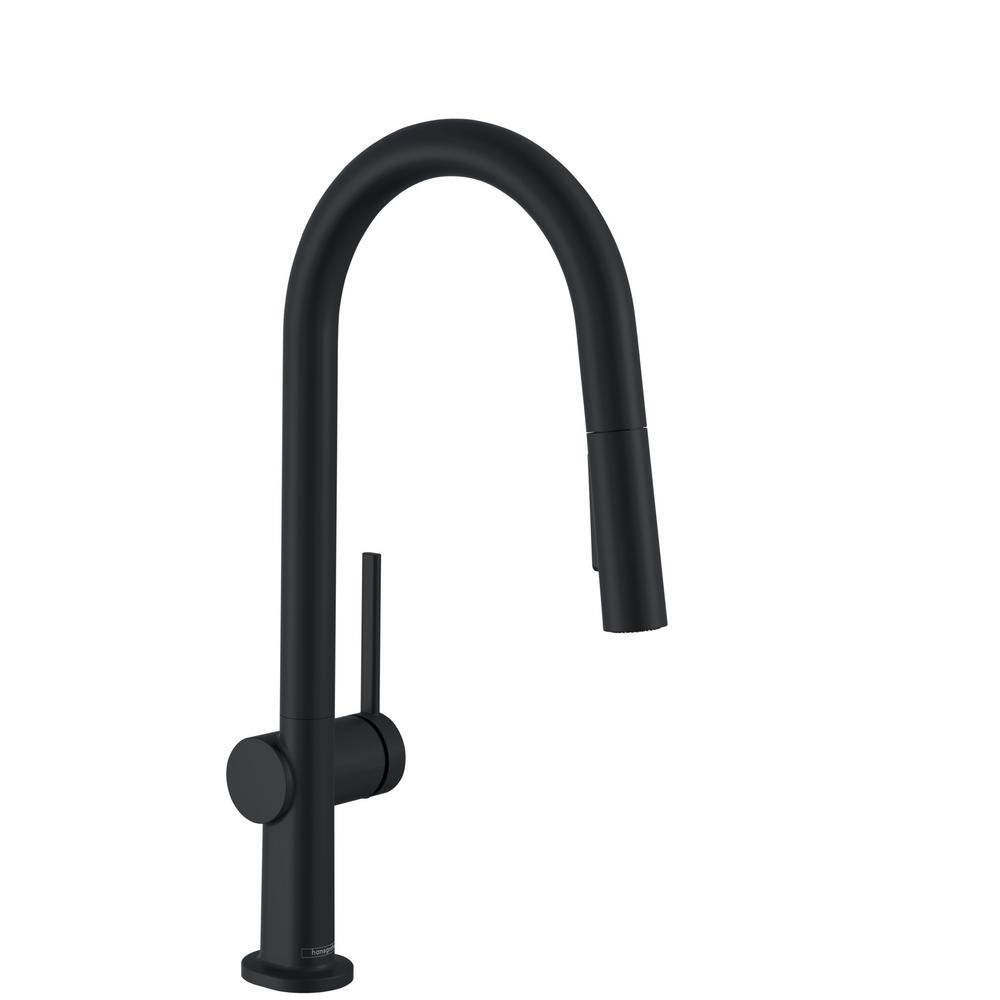 Hansgrohe Talis N Single Handle Pull Down Sprayer Kitchen Faucet With Quickclean In Matte Black 72846671 The Home Depot