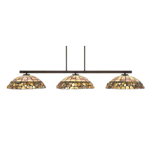 Unbranded Cottonwood 3-Light Dark Granite Light Chandelier with Cobblestone Art Glass Shades