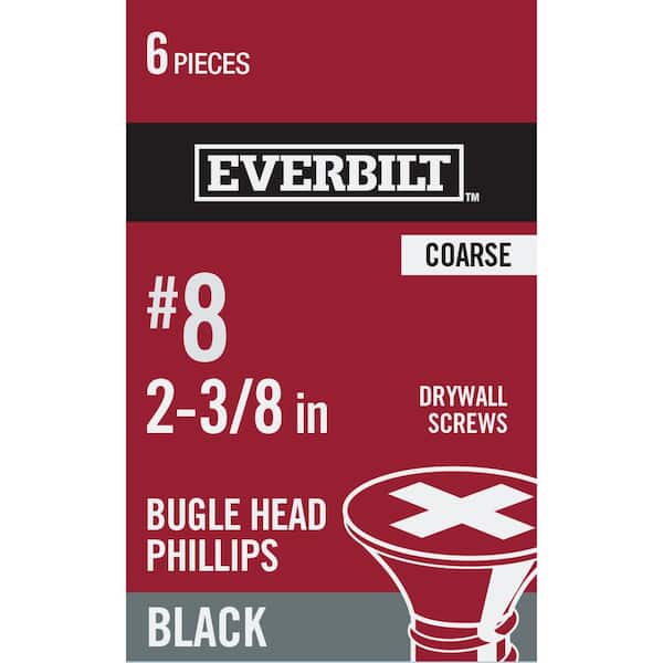 Everbilt #8 x 2-3/8 in. Black Phillips Bugle-Head Drywall Screws (6 per Pack)