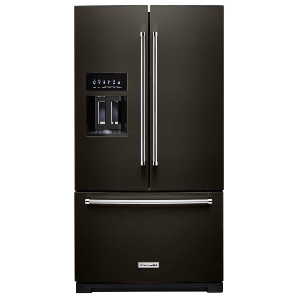 KitchenAid 27 cu. ft. Bottom Freezer Refrigerator in PrintShield Black Stainless with Exterior Ice and Water, Black Stainless with PrintShield Finish -  KRFF507HBS