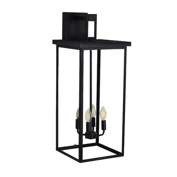 Logmey 24 in. Black Entry Light Set of 1 Outdoor Hardwired Wall Lantern Sconce with 4 E12 Sockets