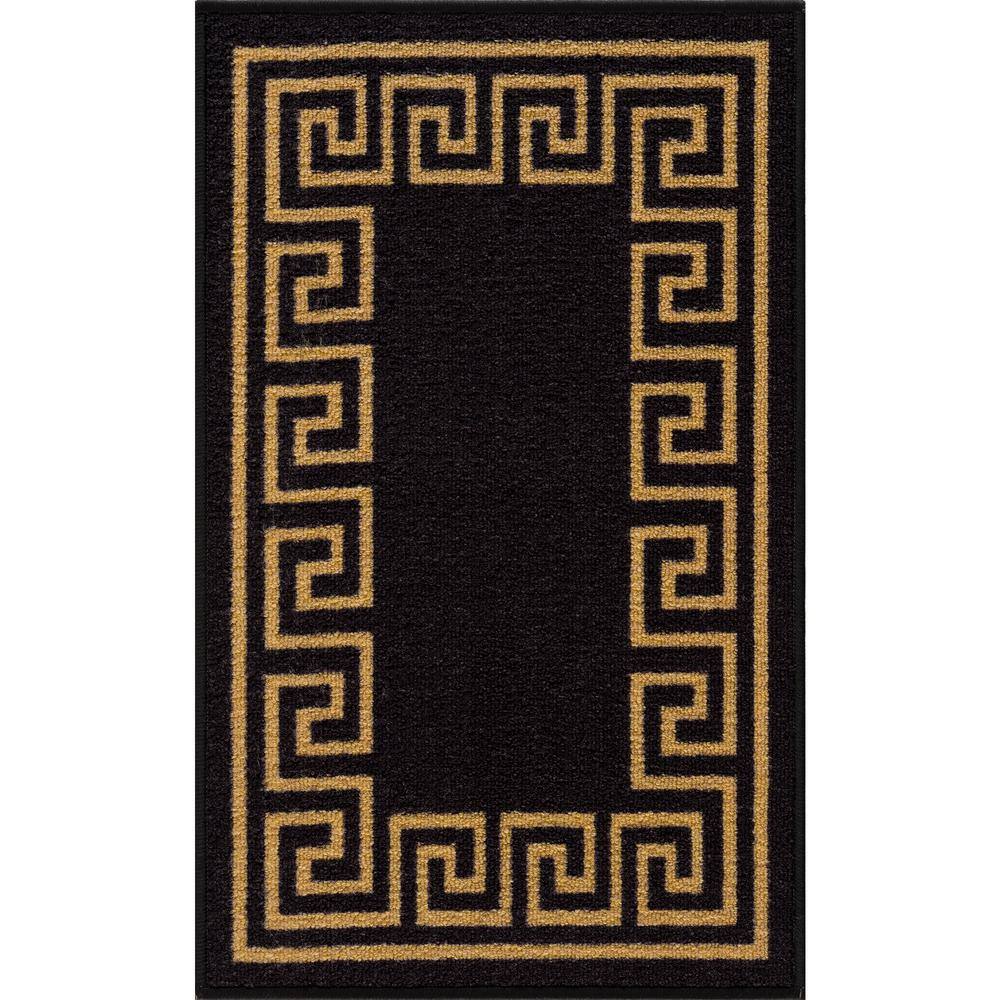 Carpet Mat Greek Key Design Slip Resistant, Black, 19.5 in. x 32 in.