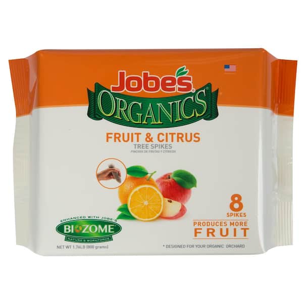 Jobe's Organics 1.76 lb. Organics Fruit and Citrus Fertilizer Spikes with Biozome, OMRI Listed (8-Pack)