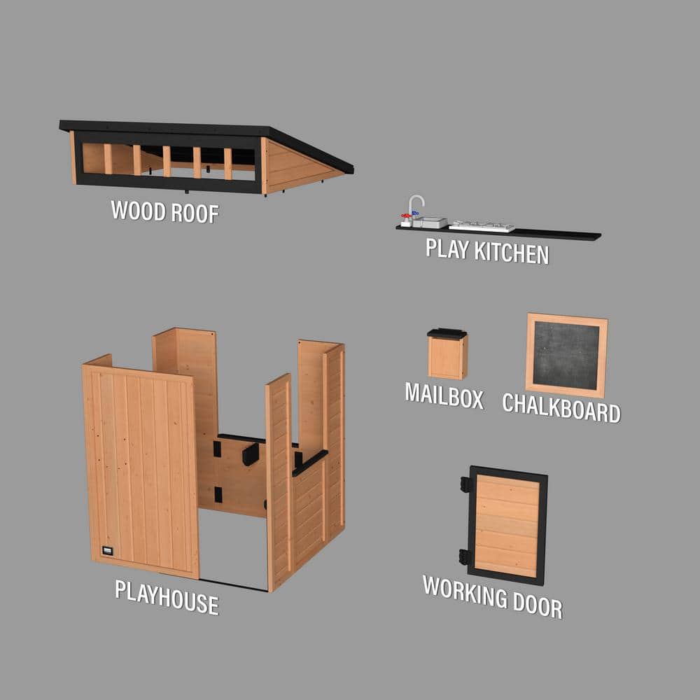 Caraway Cottage Cedar Wood Kids Outdoor Playhouse with Kitchen