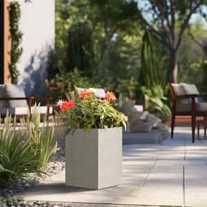 Modern 16 in. High Large Tall Elongated Square Light Gray Outdoor Cement Planter Plant Pots