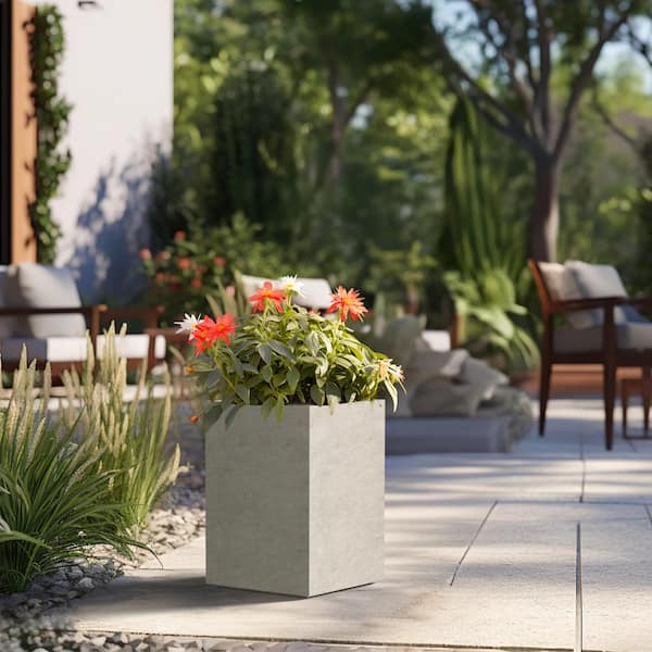 Sapcrete Modern 16 in. High Large Tall Elongated Square Light Gray Outdoor Cement Planter Plant Pots