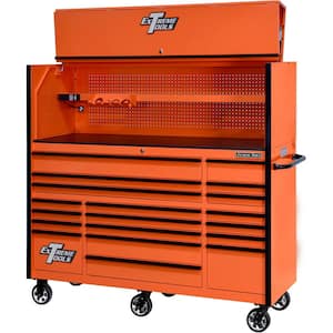 RX Series Professional 72 in. W Hutch and 19-Drawer Roller Cabinet Combo, 150 lbs. Slides, Orange Black Drawer Pulls