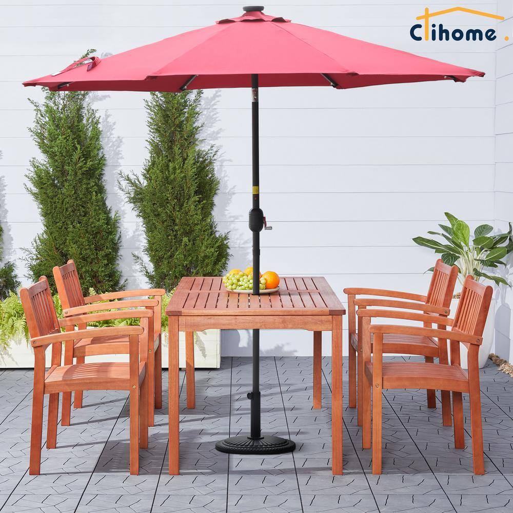9 ft Red Solar LED Tilt Patio Umbrella with Steel Pole