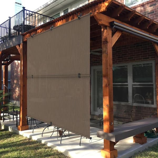 6 ft. x 6 ft. Brown Cordless Fold Shade Blind Sun Shade, UV Blockage for Patio Porch Backyard Gazebo Deck Balcony