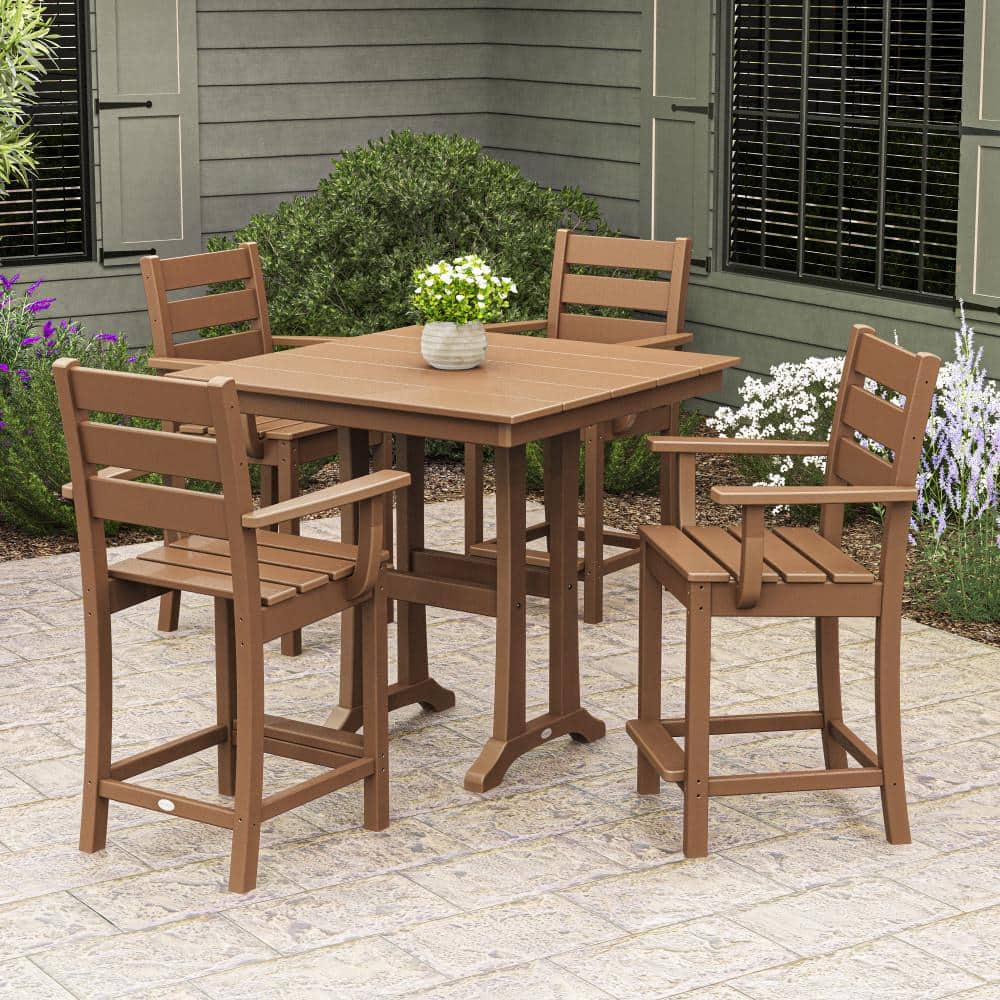Grant Park Teak 5-Piece HDPE Plastic Arm Chair Farmhouse Trestle Counter Set price history on PriceWatchPro