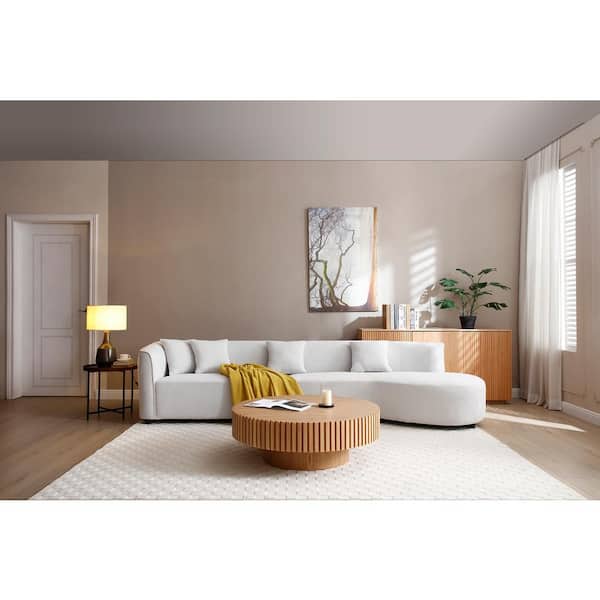 AndMakers Albany 122 in. 2-piece Chenille Curved Sectional Sofa in White