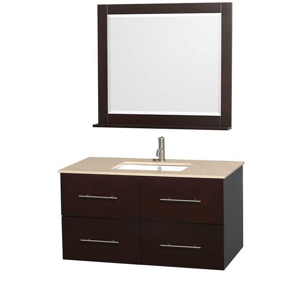 Wyndham Collection Centra 42 in. Vanity in Espresso with Marble Vanity Top in Ivory, Square Sink and 36 in. Mirror