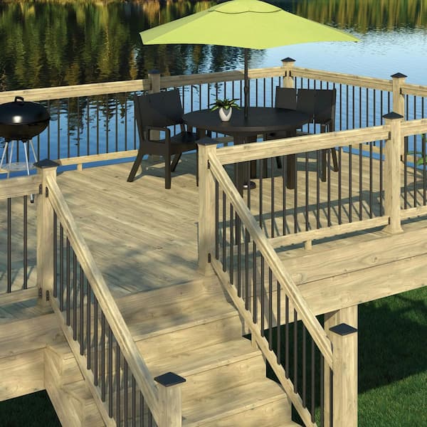 72 in. x 33.5 in. Pressure-Treated Souther Yellow Pine Stair Railing Kit with Black Aluminum Balusters
