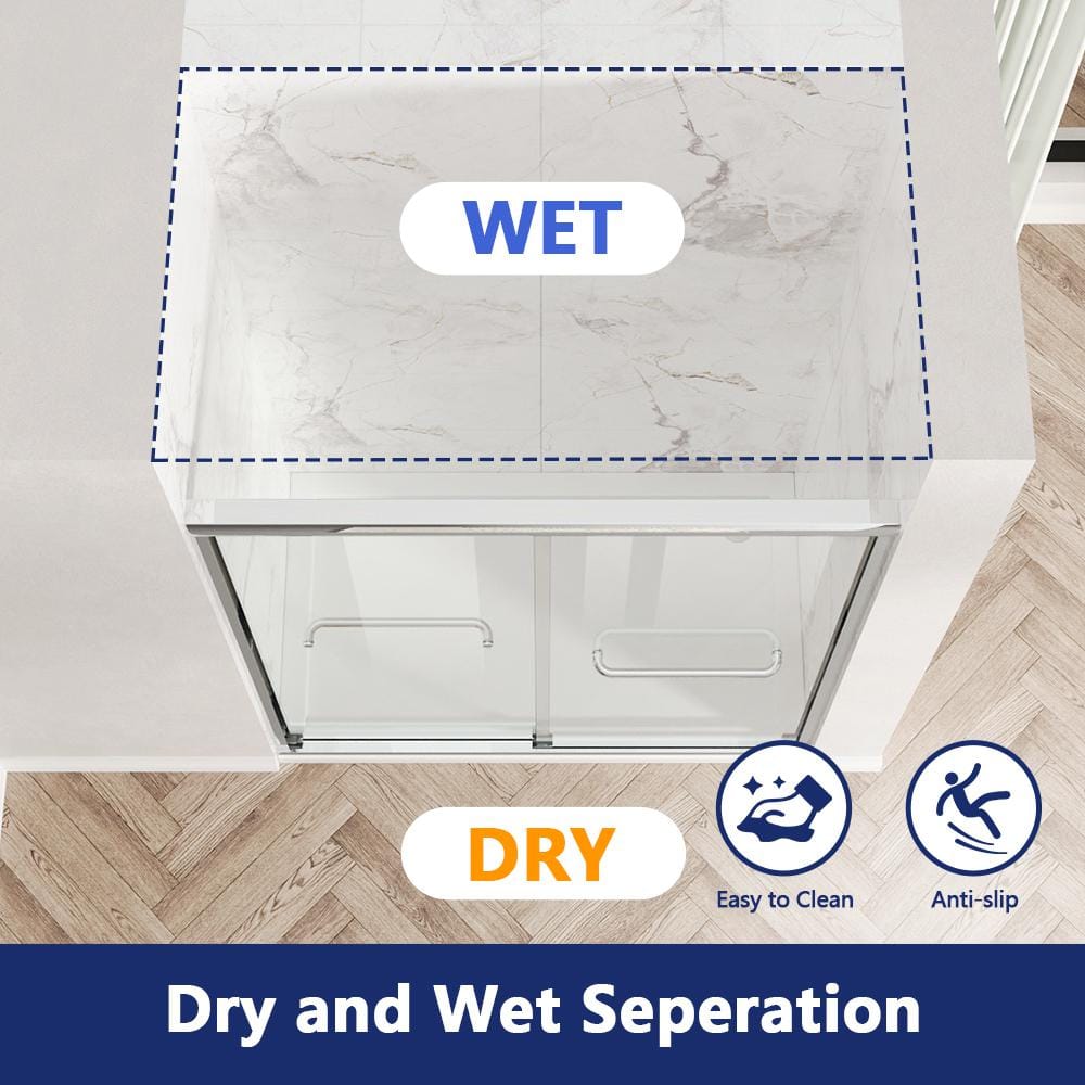 Silver Semi-Frameless Double Sliding Shower Door with Tempered Glass