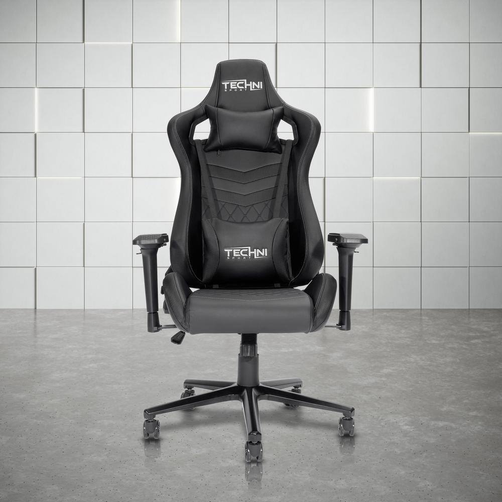 Black Ergonomic Steel Gaming Chair with Adjustable Armrests