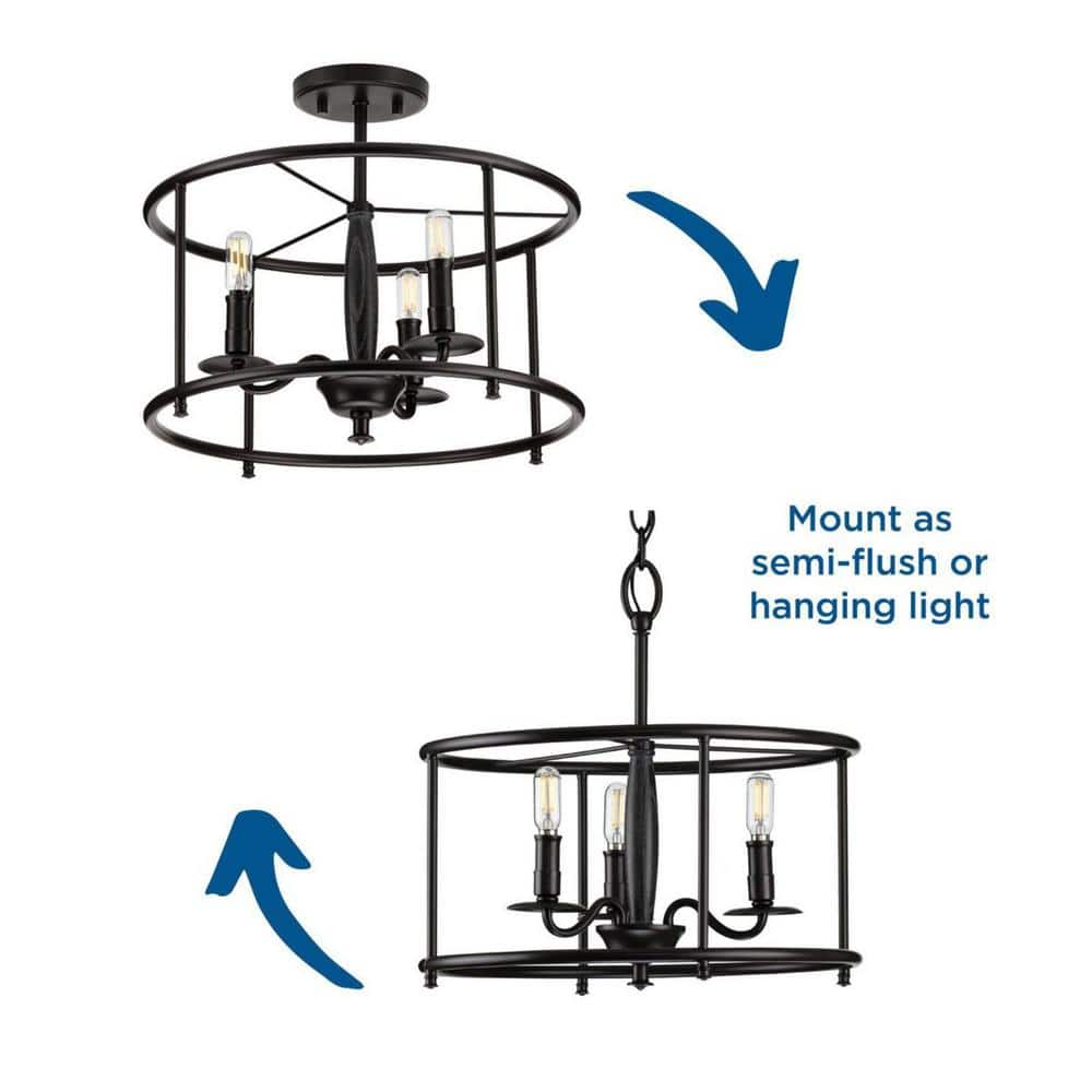 Matte Black and White Drum LED Semi-Flush Ceiling Light