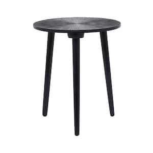 17 in. Black Carved Top Large Round Wood End Accent Table