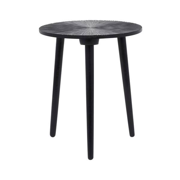 Litton Lane 17 in. Black Carved Top Large Round Wood End Accent Table ...