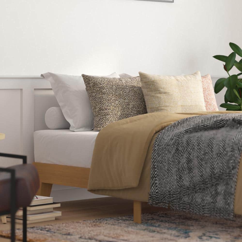 Natural Pine Queen Platform Bed with Storage Drawer and Slats