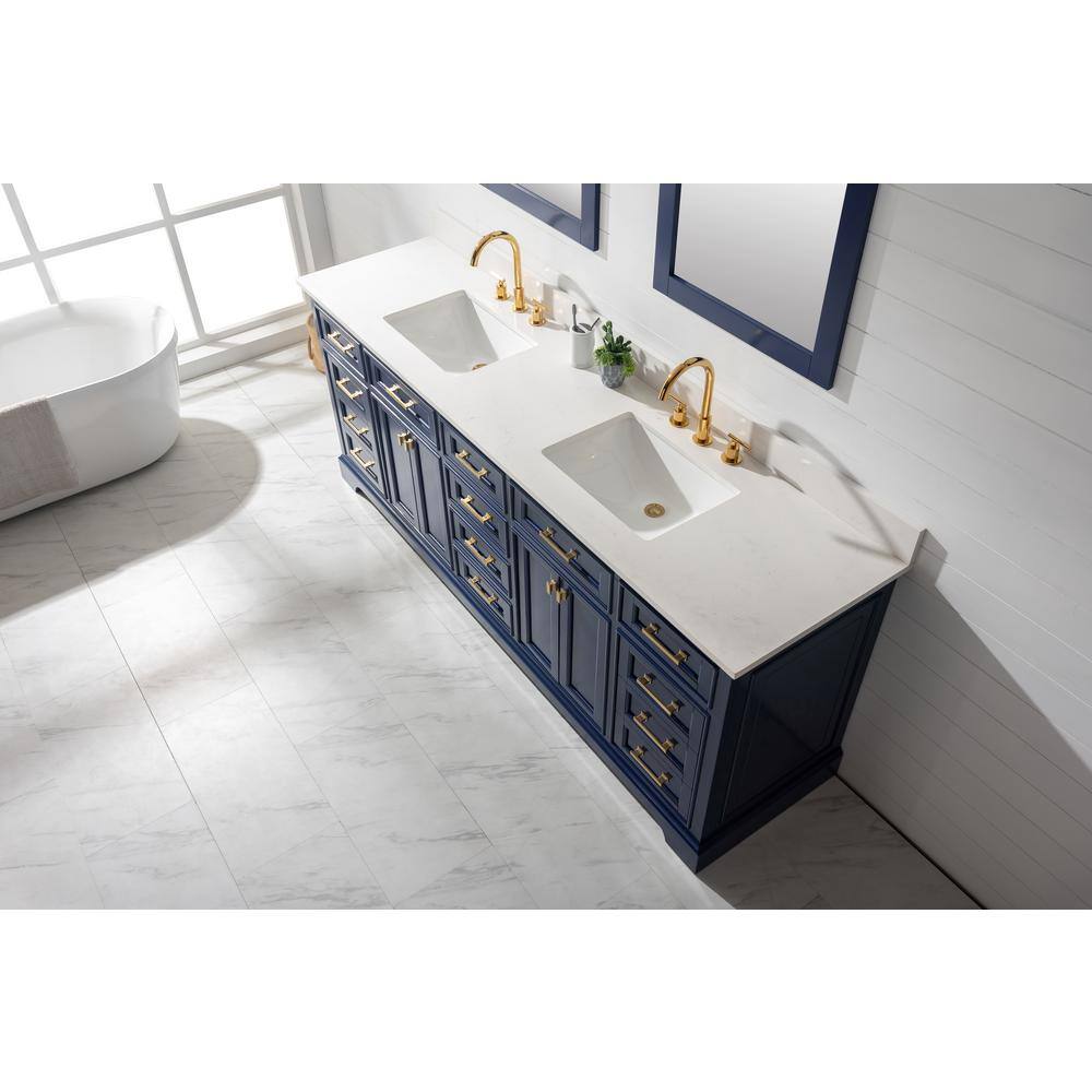Milano 84" Blue Double Sink Vanity with Marble Top