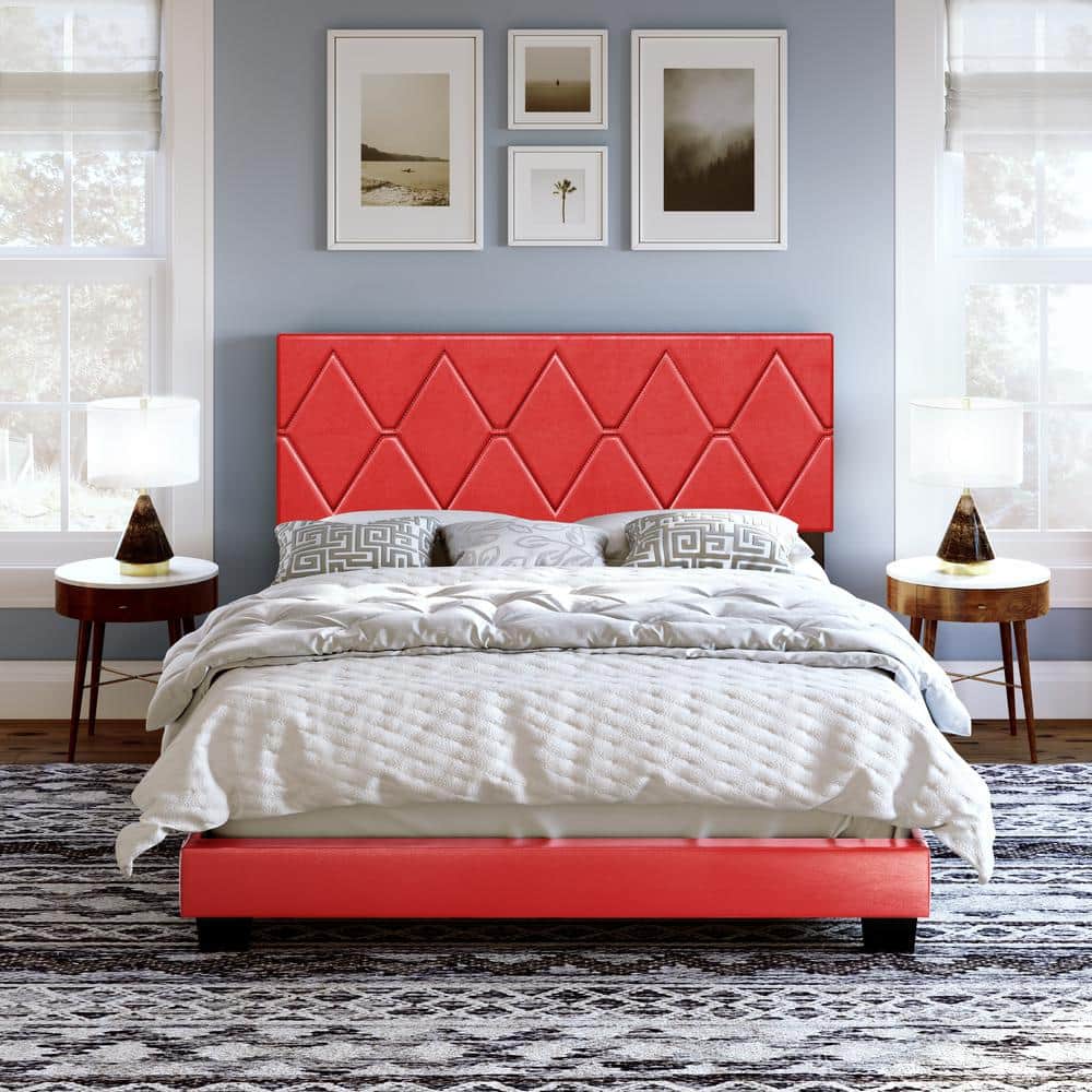 Ciara Queen Multicolor Faux Leather Tufted Upholstered Bed with Wood Frame