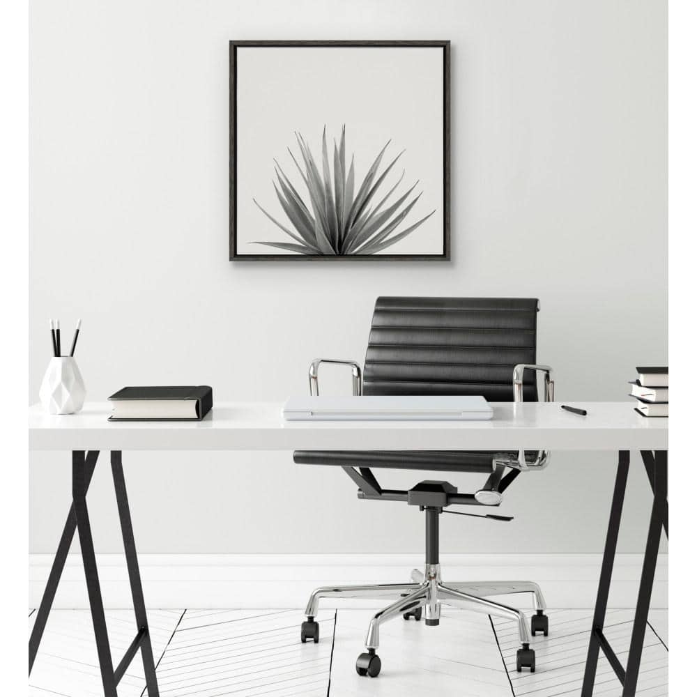 Haze Agave Succulent Gray Canvas Wall Art with Black Frame, 22x22