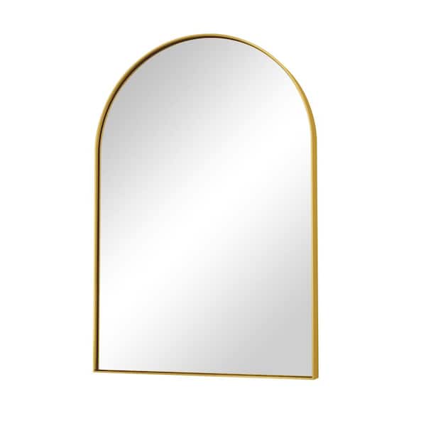 24 in. W x 36 in. H Arched Framed Decorative Wall Mounted Bathroom Vanity Mirror in Gold, Tempered Glass Shatterproof