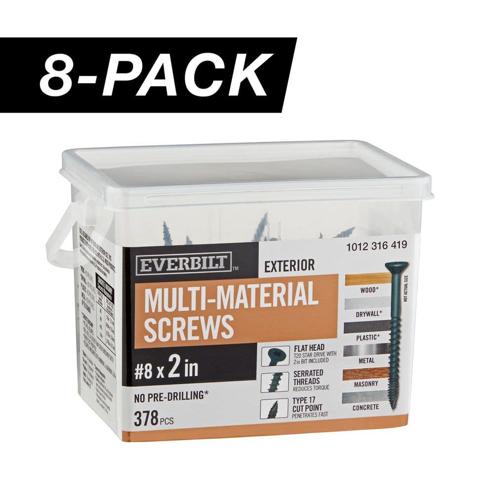 8-Pack #8 x 2 in. Black 6-Lobe Star Drive Exterior Flat Head Multi-Material Screw (24 lbs. / 3,024-Piece) price history on PriceWatchPro