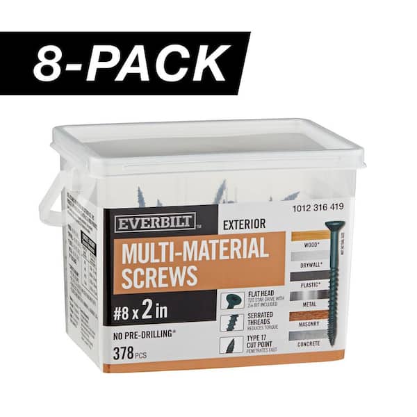 8-Pack #8 x 2 in. Black 6-Lobe Star Drive Exterior Flat Head Multi-Material Screw (24 lbs. / 3,024-Piece)