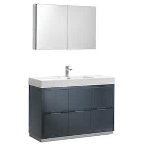 Valencia 48 in. W Vanity in Dark Slate Gray with Acrylic Vanity Top in White with White Basin and Medicine Cabinet