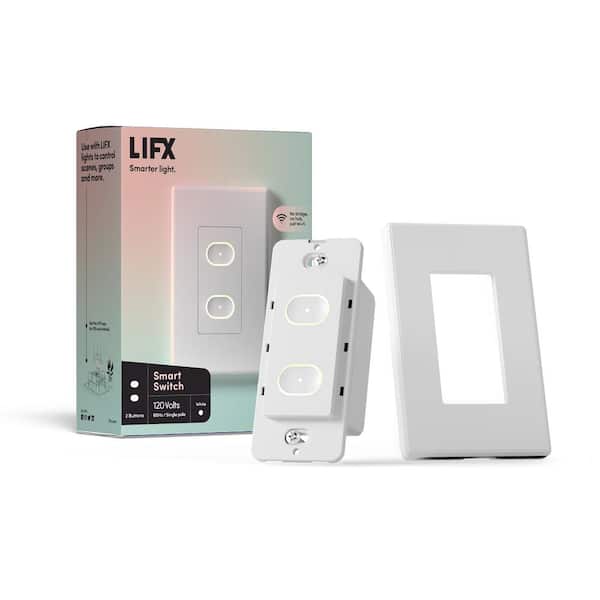 LIFX 1-Pole 2-Buttons Smart Wi-Fi Touch Light Switch, White, Works with Alexa/Hey Google/HomeKit/Siri