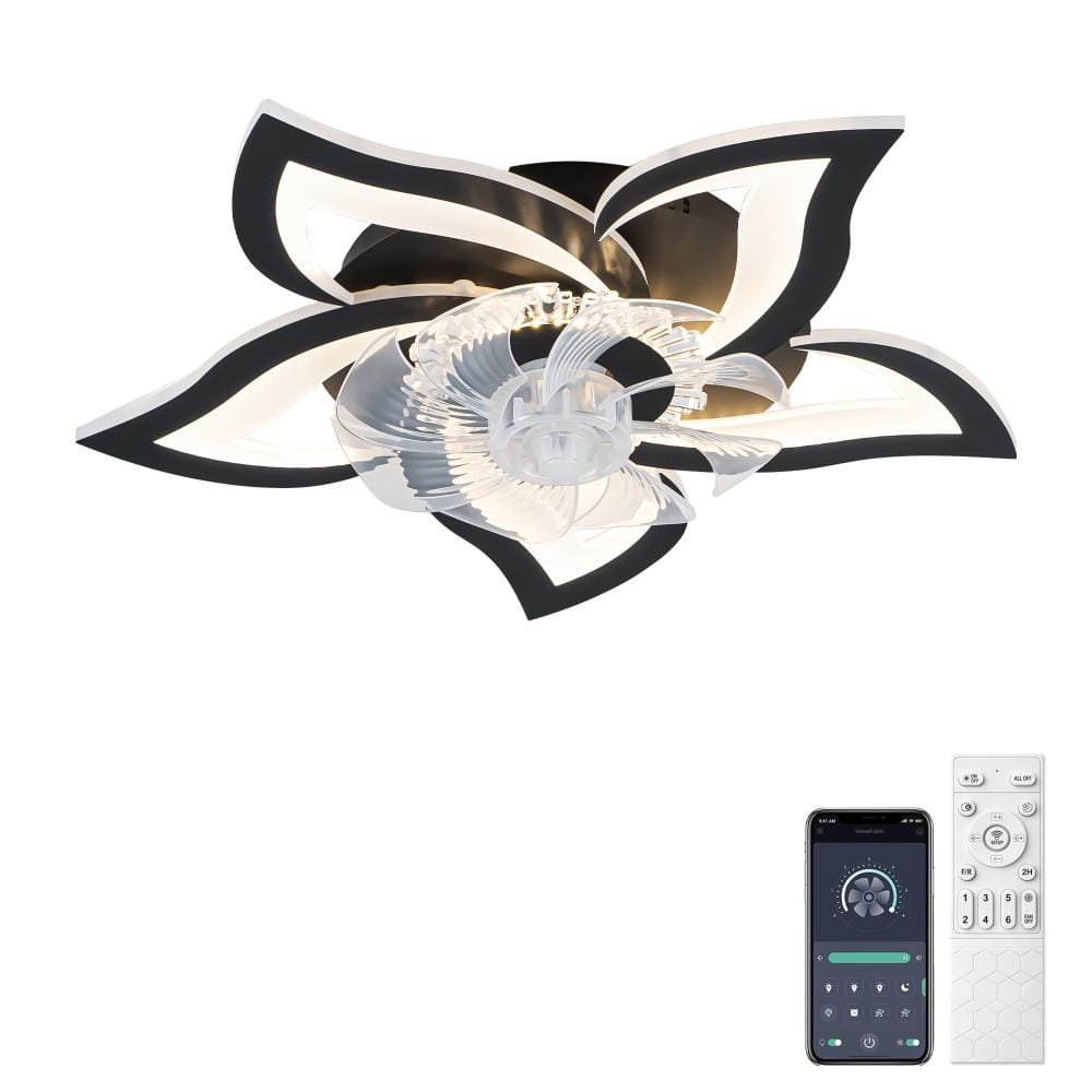24 in. LED Indoor Flush Mount Modern Style Black Petal-Shaped Ceiling Fan with Light Kit and Remote/App Control price history on PriceWatchPro