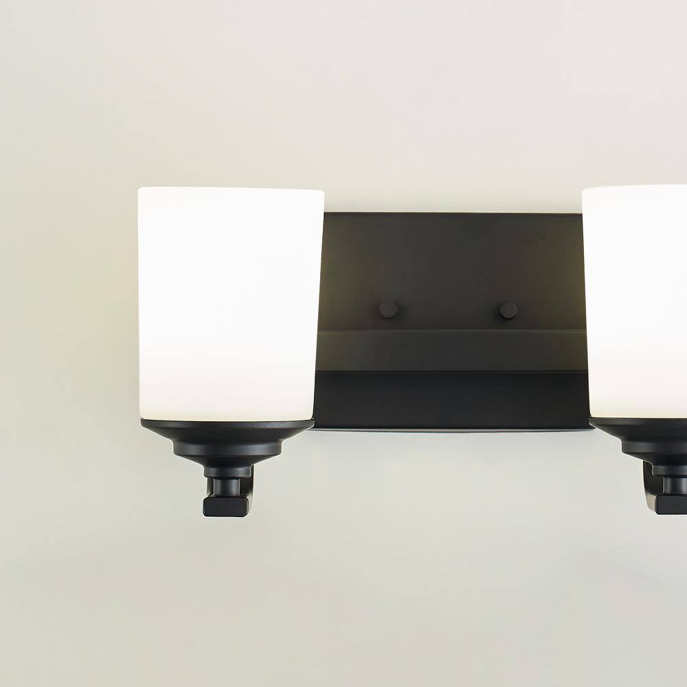 Midnight Black 2-Light Vanity Wall Sconce with Etched White Glass