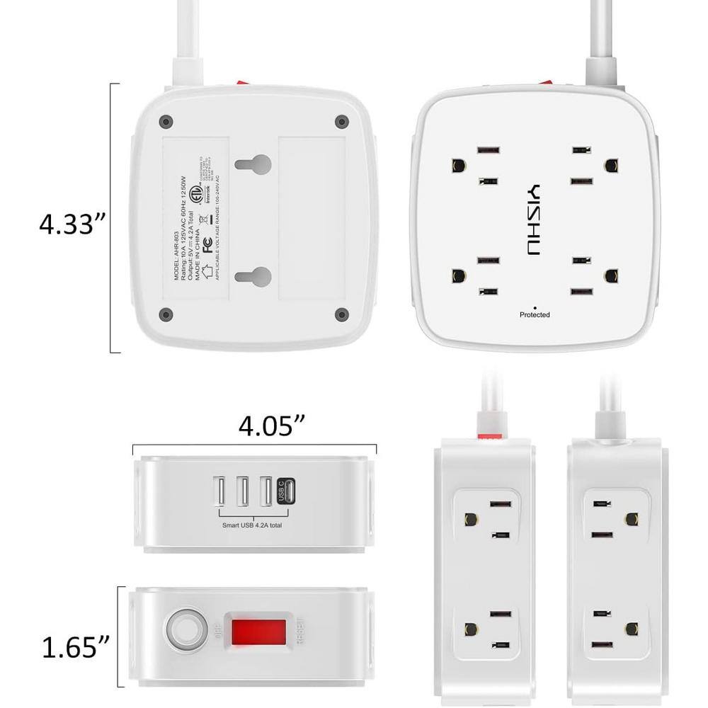 15 Ft White ABS 8-Outlet Power Strip with USB Ports