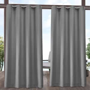 Cabana Medium Grey Solid Light Filtering Grommet Top Indoor/Outdoor Curtain, 54 in. W x 84 in. L (Set of 2)