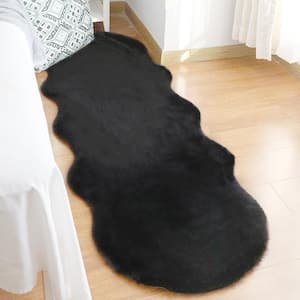 Mmlior Black 2 ft. x 6 ft. Soft Faux Rabbit Fur Specialty Area Rug