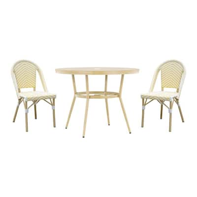 Furniture of America Janele 3-Piece Aluminum 40 in. Round Outdoor Dining Set in Yellow and White