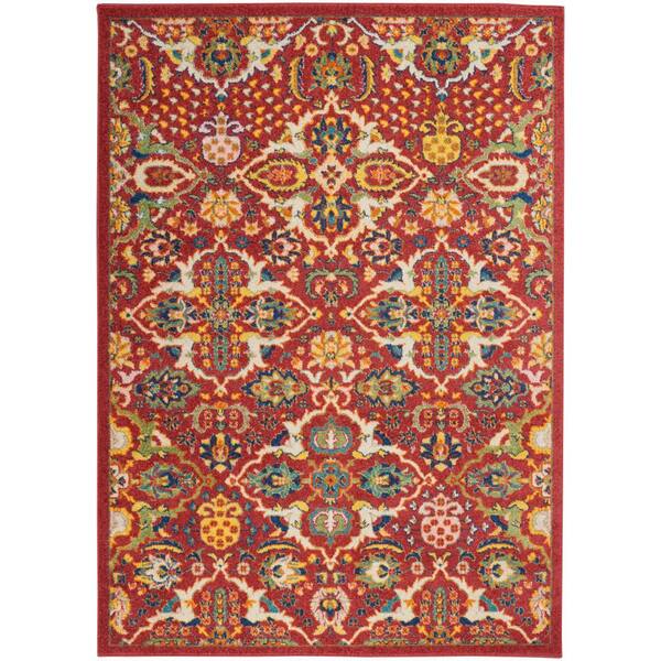 Nourison Allur Red Multicolor 5 ft. x 7 ft. Floral Bohemian Modern Area