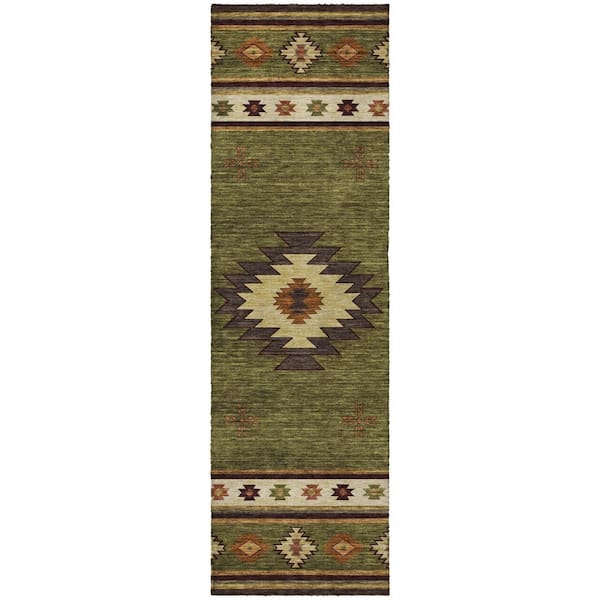 Dream Shag Premium Machine Washable Abstract ADS179 Green 2 ft. x 7 ft. Runner Rug