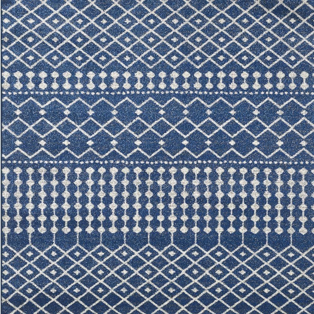 Grid Navy/Cream 2 ft. W x 8 ft. Geometric Runner Rug
