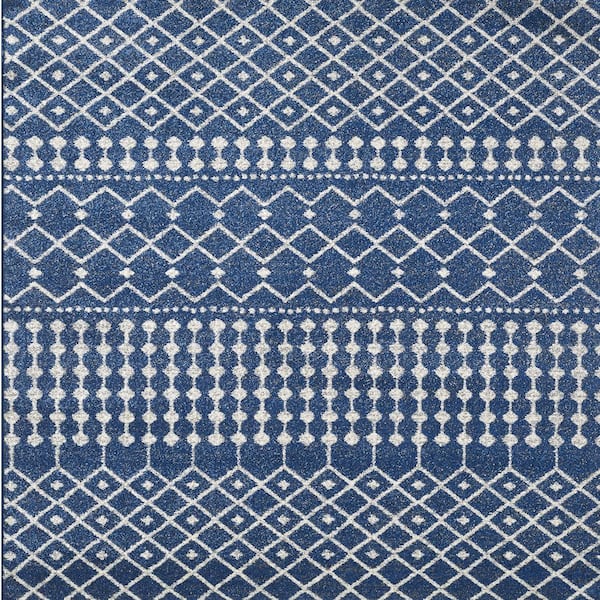 Eviva Grid Navy/Cream 10 ft. x 12 ft. Geometric Area Rug