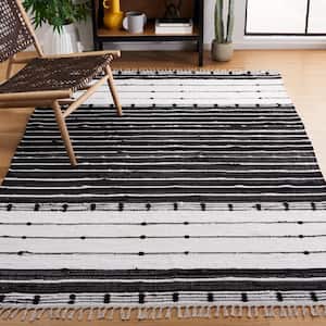 Striped Kilim Black Ivory Doormat 3 ft. x 5 ft. Abstract Striped Area Rug
